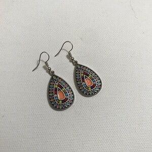 Silver Tone Bohemian Mandala Pastel Enamel Dangle Earrings